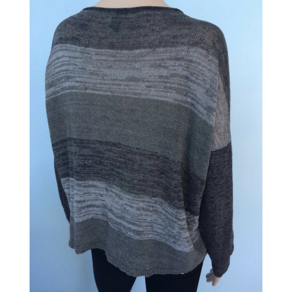 Eileen Fisher Women's Sweater Gray Striped Long Sleeve 100% Linen Scoop Neck M - Picture 6 of 12